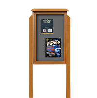 26x42 Freestanding Outdoor Message Center with Fabric Magnetic Board - Eco-Friendly Recycled Plastic Enclosed Information Board (Shown in Cedar Finish and Medium Grey Fabric)