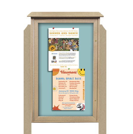 26x42 Freestanding Outdoor Message Center with Fabric Magnetic Board - Eco-Friendly Recycled Plastic Enclosed Information Board (Shown in Sand Finish and Cloud Fabric)