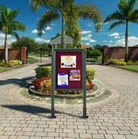 38x54 Freestanding Outdoor Message Center with Fabric Magnetic Board - Eco-Friendly Recycled Plastic Enclosed Information Board (Shown in Woodland Green Finish and Deep Burgundy Fabric with optional Surface Mount Boots)