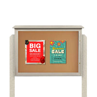 XL Outdoor Message Center Stand 36 x 60 with Cork Bulletin Board and Two Posts | TOP Hinged Single Door Information Board | Eco-Design