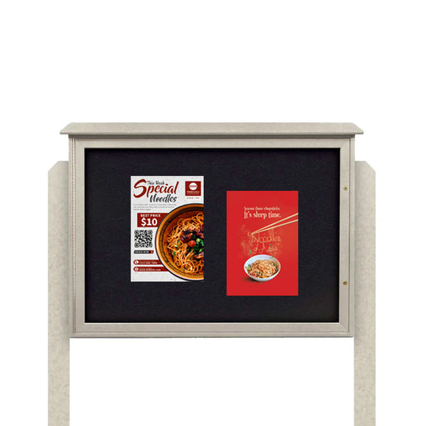 Outdoor Message Center Cork Board 48x48 with Posts | TOP Hinged Door Information Board Display Case made with Recycled Faux Wood
