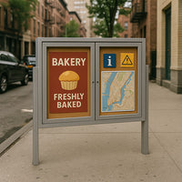 Freestanding 2 Door Enclosed Outdoor Bulletin Boards 72" x 48" with Lights + Posts
