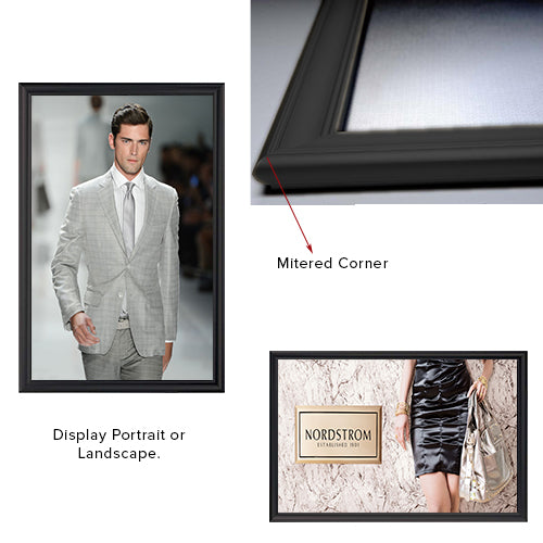 Modern Style Black 24 x 36 Snap Frame can be Mounted in Portrait or Landscape Position