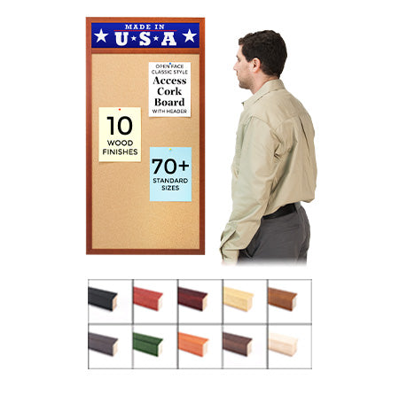 30" x 40" Open Face Wood #361 Framed Cork Board with Personalized Message Header