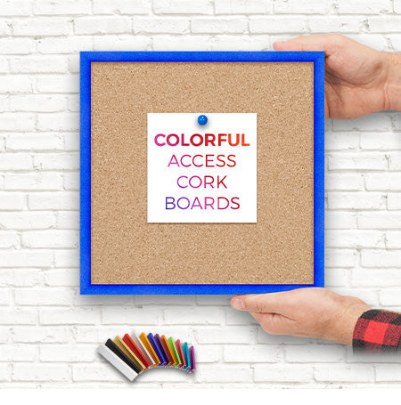 Access Cork Board™ 10x10 Frame with 12+ Colorful Metal Frames + Optional Fabric-Covered Cork in Many Finishes