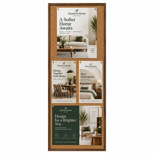 WIDE WOOD 24x60 Framed Cork Bulletin Board (Open Face with 2" Wide Wood Frame)
