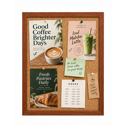 WIDE WOOD 8.5x11 Framed Cork Bulletin Board (Open Face with 2" Wide Wood Frame)