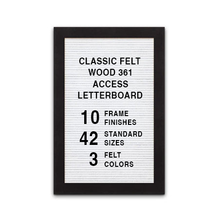 Access Letterboard 13 x 19 Open Face 361 Wood Framed FELT Letter Board