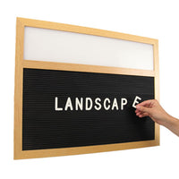 LIGHT OAK WOOD FRAMED 12x12 BLACK FELT LETTER BOARD with HEADER (SHOWN in LANDSCAPE)