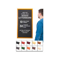 Access Letterboard | Open Face 20x30 Framed Black Vinyl Letter Board with 10 Classic Wooden 361 Frame Finishes