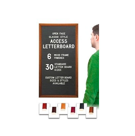 Access Letterboard | Open Face 18x36 Framed Black Vinyl Letter Board with 6 Wooden 353 Frame Finishes