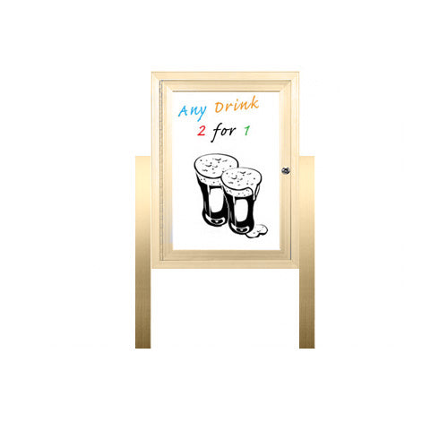 Outdoor Dry Erase Marker Board Swing Cases with Lights & Leg Posts (White Board)