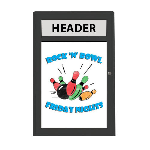 Outdoor Enclosed Dry Erase Markerboard with Radius Edge and Header - White Porcelain Steel