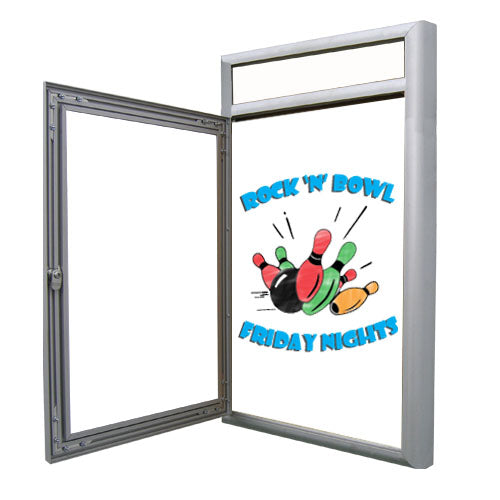 Outdoor Dry Erase Marker Board SwingCases with Radius Edge and Header (Gloss White Board Magnetic Porcelain Steel)