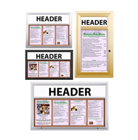 Outdoor Enclosed Menu Cases with Header for 11" x 17" Portrait Menu (Radius Edge) Sizes