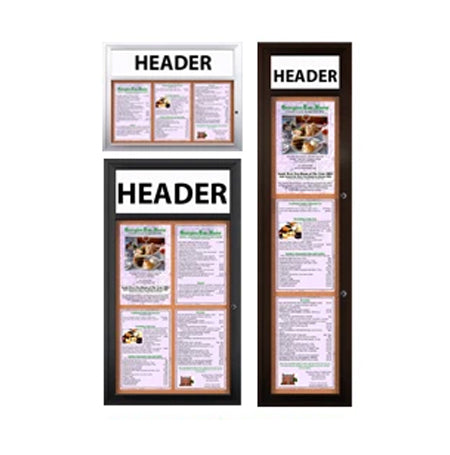 Outdoor Enclosed Menu Cases with Header & Lights for 11" x 17" Portrait Menu (Radius Edge) Sizes