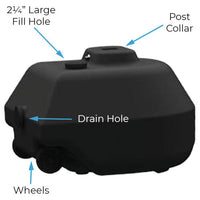 2.25" fill hole is located to the side of the post insert for filling the base with sand or water.