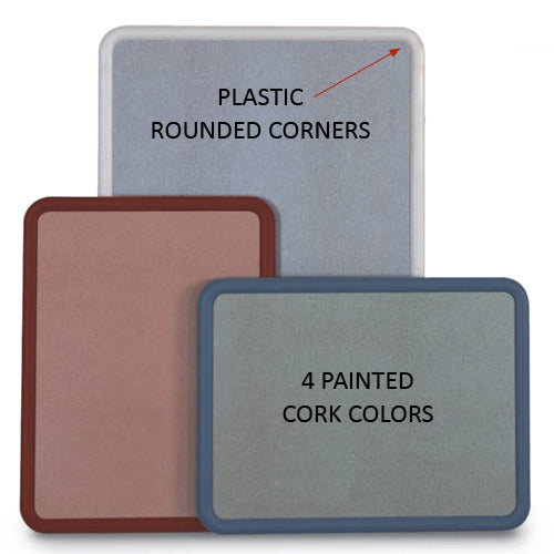24 x 36 PAINTED CORK BULLETIN BOARD WITH PLASTIC FRAME & ROUNDED CORNERS