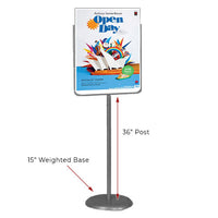 22 x 28 Poster Pedestal Literature Holder Floorstand in a Silver Chrome Finish. Perfect for any INDOOR use in your restaurant, mall, lobby, office building, school, etc.