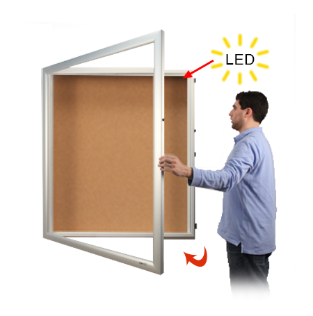 Large LED Lighted Shadow Box Display Case 6" Deep + Corkboard | SwingFrame  SUPER WIDE-FACE Metal Frame