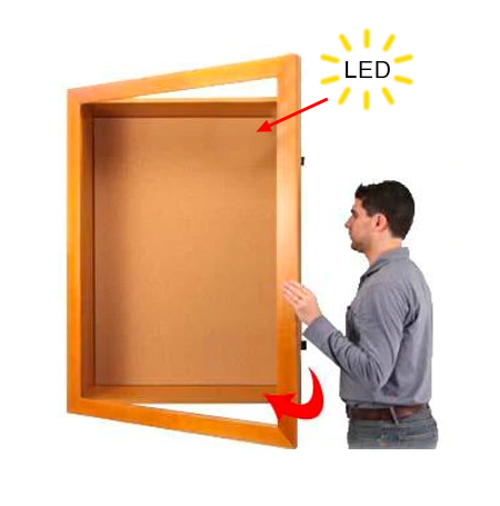 1" Deep LED Lighted Large Shadow Box Display Case with Cork Board | Wide Wood SwingFrame 25+ Sizes