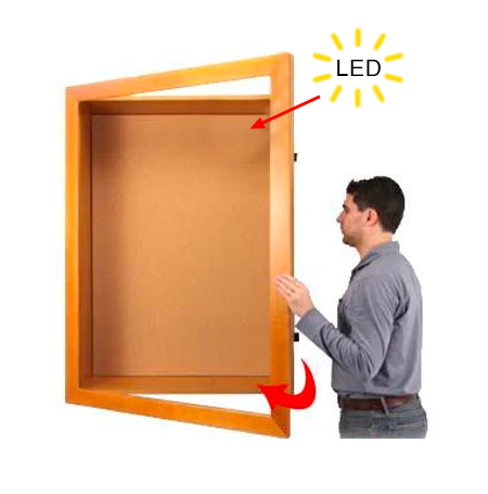 6" Deep LED Lighted Large Shadow Box Display Case with Cork Board | Wide Wood SwingFrame 25+ Sizes