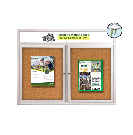 Enclosed Outdoor Bulletin Boards 84" x 24" with Message Header (2 DOOR)