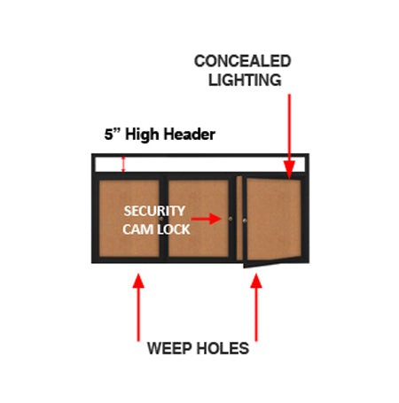 72 x 48 INDOOR Enclosed Bulletin Boards with Header & Lights (3 DOORS)