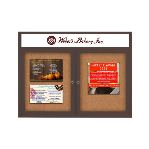 84 x 24 Enclosed Outdoor Bulletin Boards with Header & Lights 2 DOOR