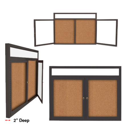 60" x 36" Enclosed Indoor Bulletin Boards with Header & Lights (Multiple Doors)