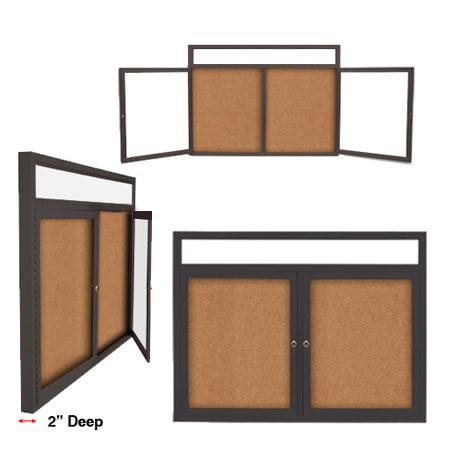 96 x 24 INDOOR Enclosed Bulletin Boards with Header & Lights (2 DOORS)