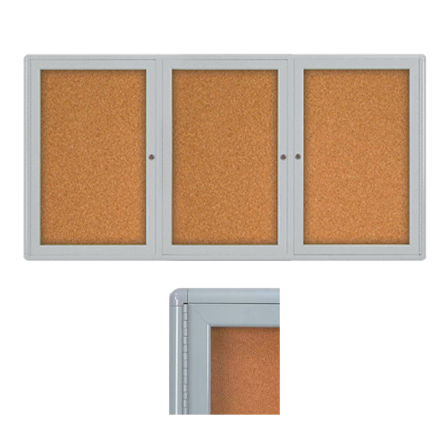 Indoor Enclosed Bulletin Boards 72 x 30 with Rounded Corners (3 DOORS)