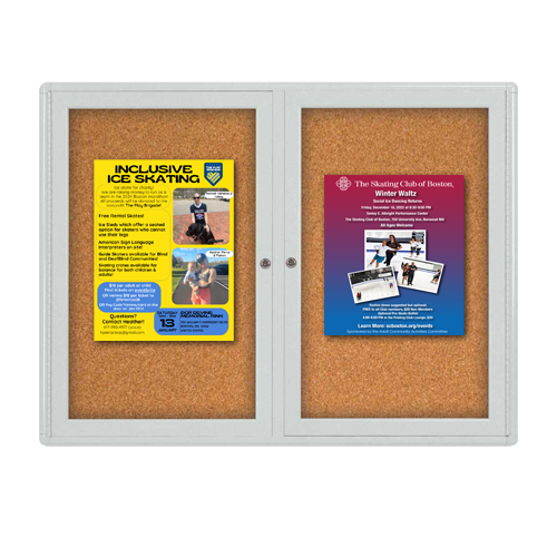 Indoor Enclosed Bulletin Board 48x36, Rounded Cabinet Corners with 2-Door Metal Display Case
