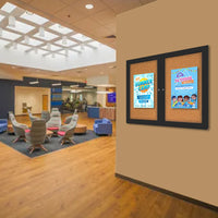 Indoor Enclosed Bulletin Board 48x36, Rounded Cabinet Corners with 2-Door Metal Display Case