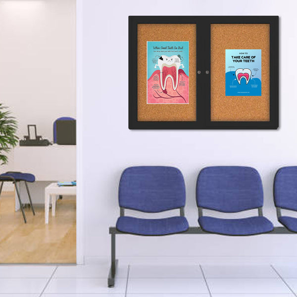 Indoor Enclosed Bulletin Boards 60 x 24 with Rounded Corners (2 DOORS)