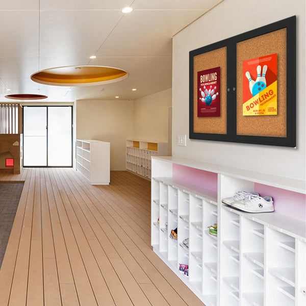 Indoor Enclosed Bulletin Boards 60x60 Cabinet Two Door Cabinet with Safe Rounded Corners