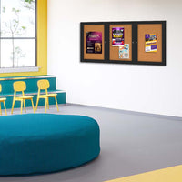 Indoor Enclosed Bulletin Boards 84 x 24 with Rounded Corners (3 DOORS)