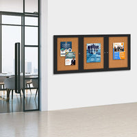 Indoor Enclosed Bulletin Boards 84 x 24 with Rounded Corners (3 DOORS)