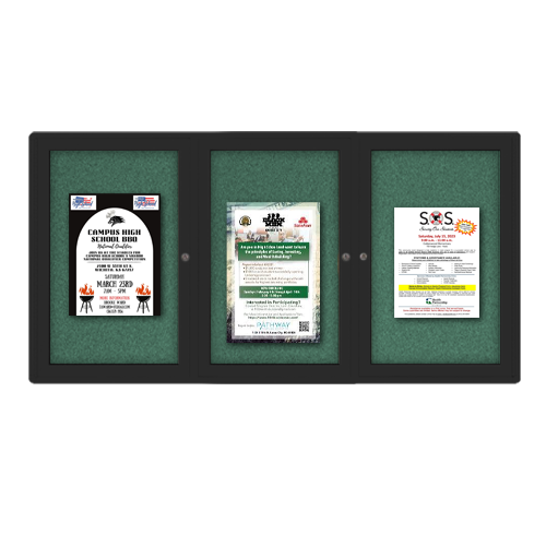 Indoor Enclosed Bulletin Boards 96 x 24 with Rounded Corners (3 DOORS)