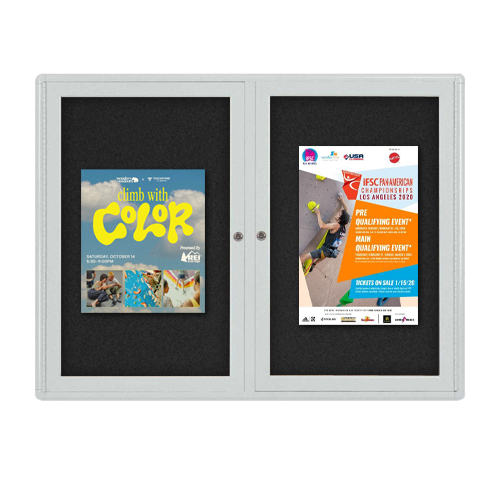 Indoor Enclosed Bulletin Boards 96 x 24 with Rounded Corners (2 DOORS)