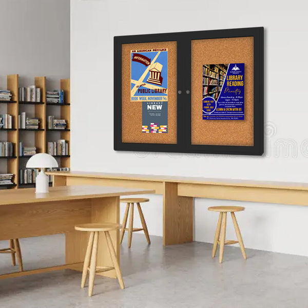 Indoor Enclosed Bulletin Boards 96 x 30 with Rounded Corners (2 DOORS)