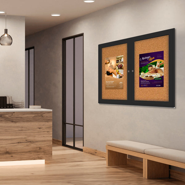 Indoor Enclosed Bulletin Boards 96 x 30 with Rounded Corners (2 DOORS)