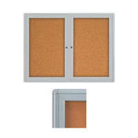 Indoor Enclosed Bulletin Board 48x36, Rounded Cabinet Corners with 2-Door Metal Display Case