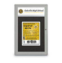 24 x 36 Overall Size Indoor Enclosed Bulletin Board with Header (Rounded Corners)
