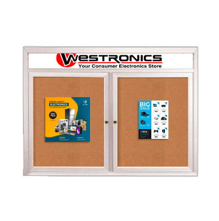 Indoor Enclosed Bulletin Boards 40 x 50 with Rounded Corners 2 Doors & Personalized Header