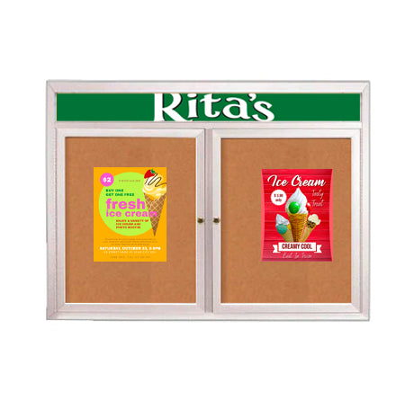 Indoor Enclosed Bulletin Boards 48 x 48 with Rounded Corners 2 Doors & Personalized Header