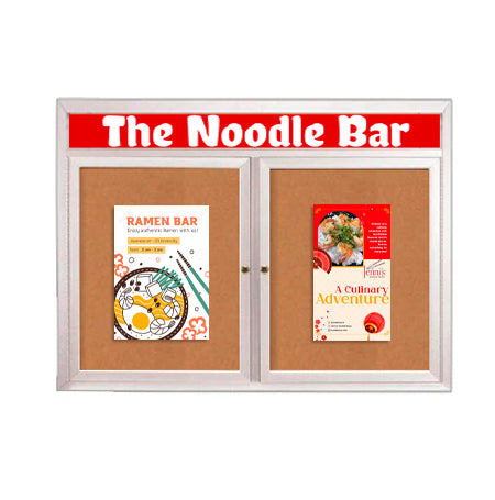Indoor Enclosed Bulletin Boards 50 x 40 with Rounded Corners 2 Doors & Personalized Header