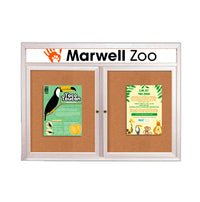 Indoor Enclosed Bulletin Boards 50 x 50 with Rounded Corners 2 Doors & Personalized Header
