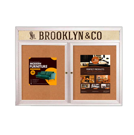 Indoor Enclosed Bulletin Boards 60 x 30 with Rounded Corners 2 Doors & Personalized Header