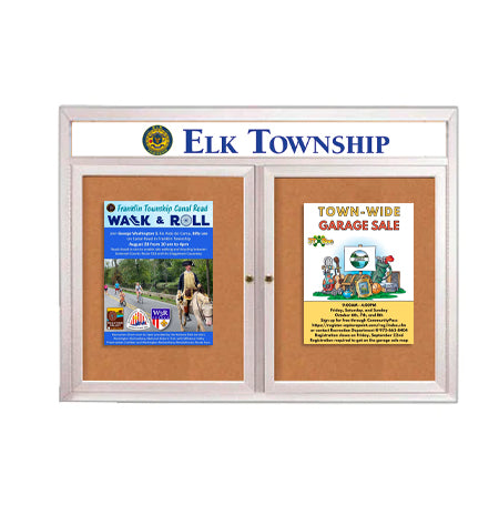 Indoor Enclosed Bulletin Boards 60 x 36 with Rounded Corners 2 Doors & Personalized Header